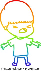 dibujo de una línea de gradiente de arcoiris de un hombre estresado en caricatura