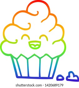 rainbow gradient line drawing of a cartoon cupcake