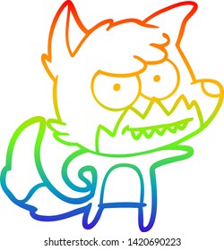 dibujo de línea de gradiente de arcoiris de un zorro de barrido de dibujos animados