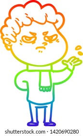 dibujo de una línea de gradiente de arco iris de un hombre enojado