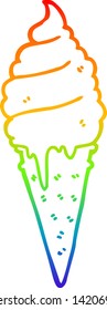 dibujo de una línea de gradiente de arco iris de un helado de dibujos animados