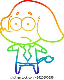 dibujo de una línea de gradiente arco iris de un elefante inseguro con camisa y corbata