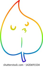 rainbow gradient line drawing of a cartoon autumn leaf