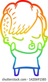 dibujo de una linea de gradiente de arco iris de una linda chica hipster