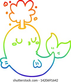 rainbow gradient line drawing of a cartoon whale spouting water