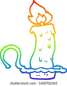 rainbow gradient line drawing of a cartoon burning halloween candle