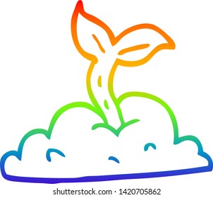 dibujo de línea de gradiente de arco iris de una caricatura que crece la semilla