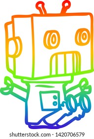 rainbow gradient line drawing of a cartoon robot