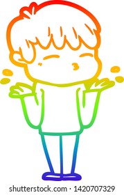 rainbow gradient line drawing of a cartoon curious boy