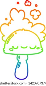 rainbow gradient line drawing of a cartoon mushroom with spoor cloud