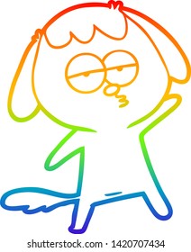 desenho de linha de gradiente do arco-íris de um cachorro entediado de desenho animado