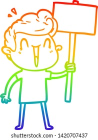 rainbow gradient line drawing of a cartoon excited man