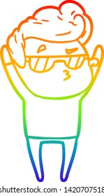 rainbow gradient line drawing of a cartoon cool guy