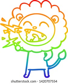 rainbow gradient line drawing of a cartoon roaring lion