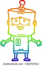 dibujo de línea de gradiente de arco iris de un robot de dibujos animados