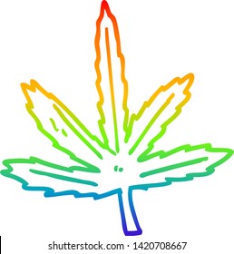 dibujo de una caricatura de hoja de marihuana en gradiente arco iris