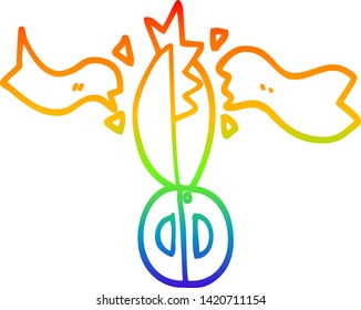 dibujo de línea de gradiente de arco iris de una ceremonia de dibujos animados tijeras