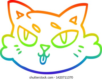 dibujo de una línea de gradiente de arco iris de una cara de gatos de dibujos animados