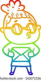 rainbow gradient line drawing of a cartoon woman wearing glasses