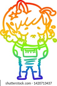 dibujo de una chica alienígena llorando con un degradado de arco iris