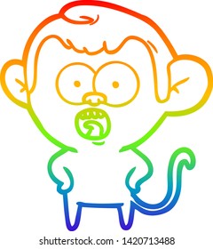 rainbow gradient line drawing of a cartoon shocked monkey