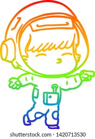 rainbow gradient line drawing of a cartoon curious astronaut