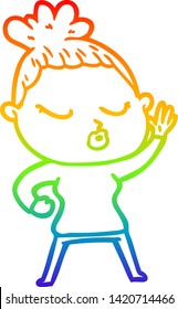 rainbow gradient line drawing of a cartoon calm woman