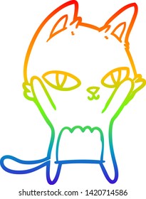 rainbow gradient line drawing of a cartoon cat staring