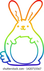 dibujo de una línea de degradado de arco iris de un conejo de dibujos animados
