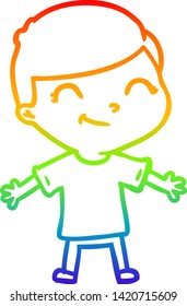 dibujo de una línea de gradiente de arco iris de un niño caricaturista sonriendo