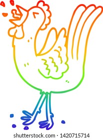 rainbow gradient line drawing of a cartoon crowing cockerel