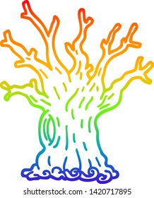 rainbow gradient line drawing of a cartoon tree
