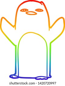 dibujo de la línea de gradiente del arco iris de un pingüino de dibujos animados