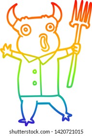 rainbow gradient line drawing of a cartoon demon monster