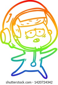 rainbow gradient line drawing of a cartoon tired astronaut
