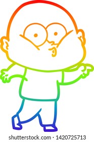 rainbow gradient line drawing of a cartoon bald man staring