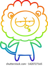 rainbow gradient line drawing of a cartoon bored lion