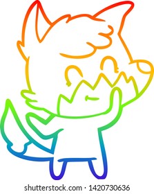 rainbow gradient line drawing of a cartoon friendly fox