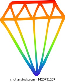 dibujo de línea de gradiente de arco iris de un diamante de tatuaje de dibujos animados
