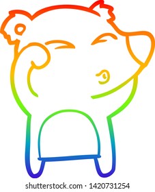 dibujo de una línea de gradiente arcoiris de una caricatura oso cansado frotando los ojos