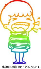 rainbow gradient line drawing of a cartoon laughing man