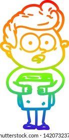dibujo de una línea de gradiente de arco iris de un hombre que mira dibujos animados