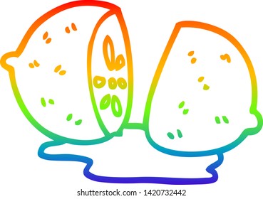 rainbow gradient line drawing of a cartoon sliced lemon