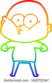 rainbow gradient line drawing of a cartoon bald man staring