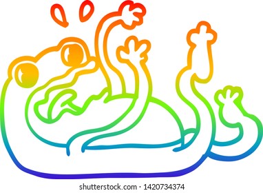 rainbow gradient line drawing of a cartoon frog