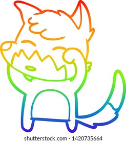 dibujo de línea de degradado de arco iris de un zorro de dibujos animados