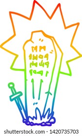 rainbow gradient line drawing of a cartoon heros grave