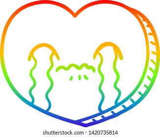 rainbow gradient line drawing of a cartoon crying love heart