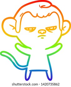 rainbow gradient line drawing of a cartoon annoyed monkey