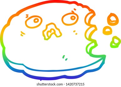 rainbow gradient line drawing of a cartoon bitten cookie